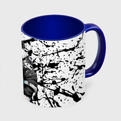 Кружка 3D Panda samurai on the background of blots, цвет: 3D-белый + синий