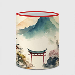 Кружка 3D Японский пейзаж - акварель, цвет: 3D-красный кант — фото 2