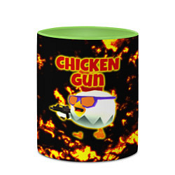 Кружка 3D Chicken Gun на фоне огня, цвет: 3D-белый + светло-зеленый — фото 2