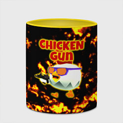 Кружка 3D Chicken Gun на фоне огня, цвет: 3D-белый + желтый — фото 2