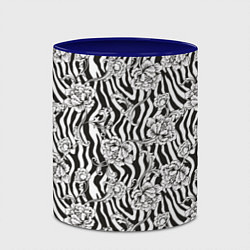 Кружка 3D Декоративные цветы на фоне зебры, цвет: 3D-белый + синий — фото 2