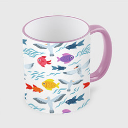 Кружка 3D Рыбы и чайки, цвет: 3D-розовый кант