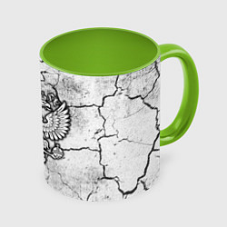 Кружка 3D Герб РФ - потресканная земля, цвет: 3D-белый + светло-зеленый