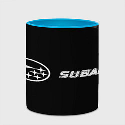 Кружка 3D Subaru speed на темном фоне со следами шин: надпис, цвет: 3D-белый + небесно-голубой — фото 2