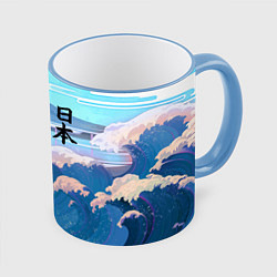 Кружка 3D Japan - landscape - waves, цвет: 3D-небесно-голубой кант