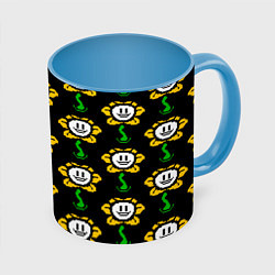 Кружка 3D Undertale - flowey smile, цвет: 3D-белый + небесно-голубой
