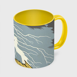 Кружка 3D Дурак на горе ловит молнию, цвет: 3D-белый + желтый