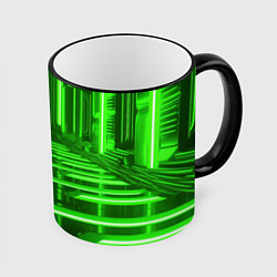 Кружка 3D Зеленые световые объекты, цвет: 3D-черный кант