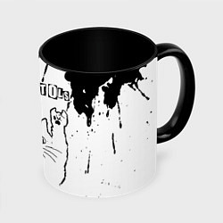 Кружка 3D Sex Pistols рок кот на светлом фоне, цвет: 3D-белый + черный