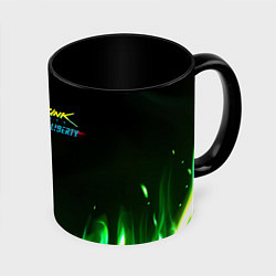 Кружка 3D Cyberpunk 2077 phantom liberty green fire logo, цвет: 3D-белый + черный