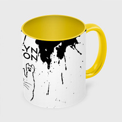 Кружка 3D Marilyn Manson рок кот на светлом фоне, цвет: 3D-белый + желтый