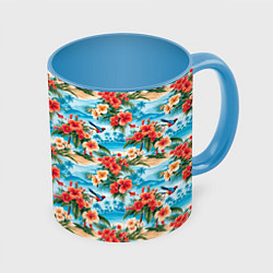 Кружка 3D Гавайский стиль летние цветы, цвет: 3D-белый + небесно-голубой