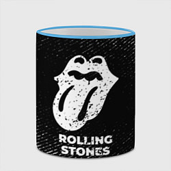 Кружка 3D Rolling Stones с потертостями на темном фоне, цвет: 3D-небесно-голубой кант — фото 2