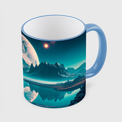 Кружка 3D Человек на неизвестной планете, цвет: 3D-небесно-голубой кант