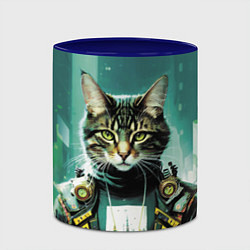 Кружка 3D Funny cat on the background of skyscrapers, цвет: 3D-белый + синий — фото 2