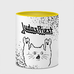 Кружка 3D Judas Priest рок кот на светлом фоне, цвет: 3D-белый + желтый — фото 2