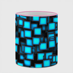 Кружка 3D Геометрия - синие квадраты, цвет: 3D-розовый кант — фото 2