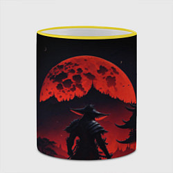 Кружка 3D Самурай, деревня и луна - мрачный, цвет: 3D-желтый кант — фото 2