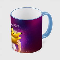 Кружка 3D Jisoo and Pikachu, цвет: 3D-небесно-голубой кант