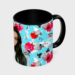 Кружка 3D Jennie Kim Blackpink flowers, цвет: 3D-белый + черный