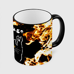 Кружка 3D Garbage рок кот и огонь, цвет: 3D-черный кант