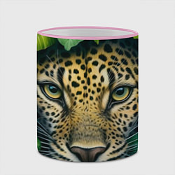Кружка 3D Леопард в листьях, цвет: 3D-розовый кант — фото 2
