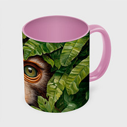 Кружка 3D Обезьяна в джунглях, цвет: 3D-белый + розовый