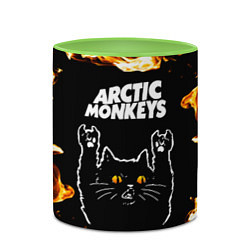 Кружка 3D Arctic Monkeys рок кот и огонь, цвет: 3D-белый + светло-зеленый — фото 2