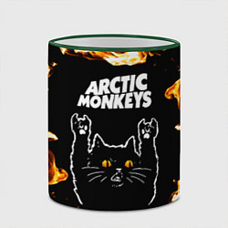 Кружка 3D Arctic Monkeys рок кот и огонь, цвет: 3D-зеленый кант — фото 2