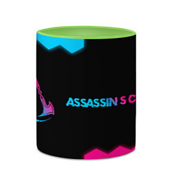 Кружка 3D Assassins Creed - neon gradient: надпись и символ, цвет: 3D-белый + светло-зеленый — фото 2