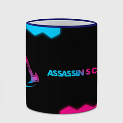 Кружка 3D Assassins Creed - neon gradient: надпись и символ, цвет: 3D-синий кант — фото 2