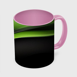 Кружка 3D Black green abstract, цвет: 3D-белый + розовый