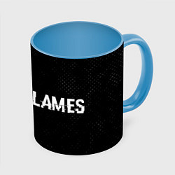 Кружка 3D In Flames glitch на темном фоне: надпись и символ, цвет: 3D-белый + небесно-голубой