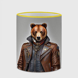 Кружка 3D Cool bear - steampunk - neural network, цвет: 3D-желтый кант — фото 2