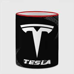 Кружка 3D Tesla speed на темном фоне со следами шин, цвет: 3D-красный кант — фото 2