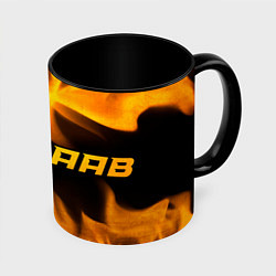Кружка 3D Saab - gold gradient: надпись и символ, цвет: 3D-белый + черный