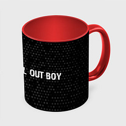 Кружка 3D Fall Out Boy glitch на темном фоне: надпись и симв, цвет: 3D-белый + красный