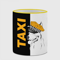 Кружка 3D Собака в кепке таксиста, цвет: 3D-желтый кант — фото 2
