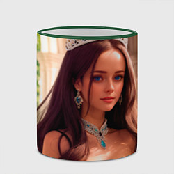 Кружка 3D Девушка принцесса в алмазных украшениях, цвет: 3D-зеленый кант — фото 2