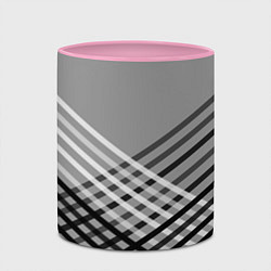 Кружка 3D Косые черно-белые полосы на сером, цвет: 3D-белый + розовый — фото 2