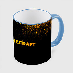 Кружка 3D Minecraft - gold gradient: надпись и символ, цвет: 3D-небесно-голубой кант