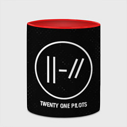 Кружка 3D Twenty One Pilots glitch на темном фоне, цвет: 3D-белый + красный — фото 2