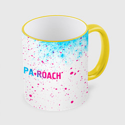 Кружка 3D Papa Roach neon gradient style: надпись и символ, цвет: 3D-желтый кант