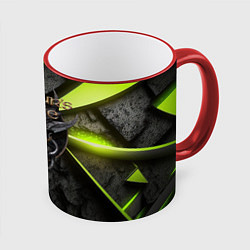 Кружка 3D Baldurs Gate 3 logo green abstract, цвет: 3D-красный кант