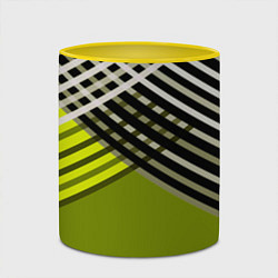 Кружка 3D Косые черно-белые полосы на оливковом фоне, цвет: 3D-белый + желтый — фото 2