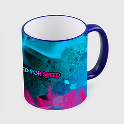 Кружка 3D Need for Speed - neon gradient: надпись и символ, цвет: 3D-синий кант