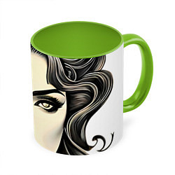 Кружка 3D Красивая женщина, цвет: 3D-белый + светло-зеленый