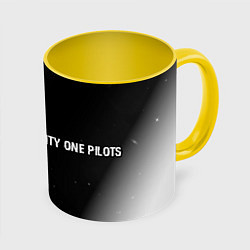 Кружка 3D Twenty One Pilots glitch на темном фоне: надпись и, цвет: 3D-белый + желтый