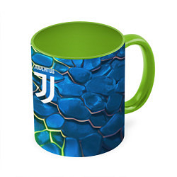 Кружка 3D Juventus blue green neon, цвет: 3D-белый + светло-зеленый