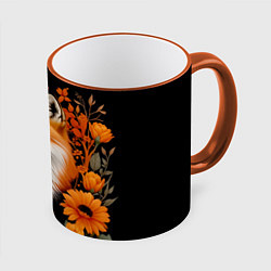 Кружка 3D Элегантная лиса и цветы, цвет: 3D-оранжевый кант